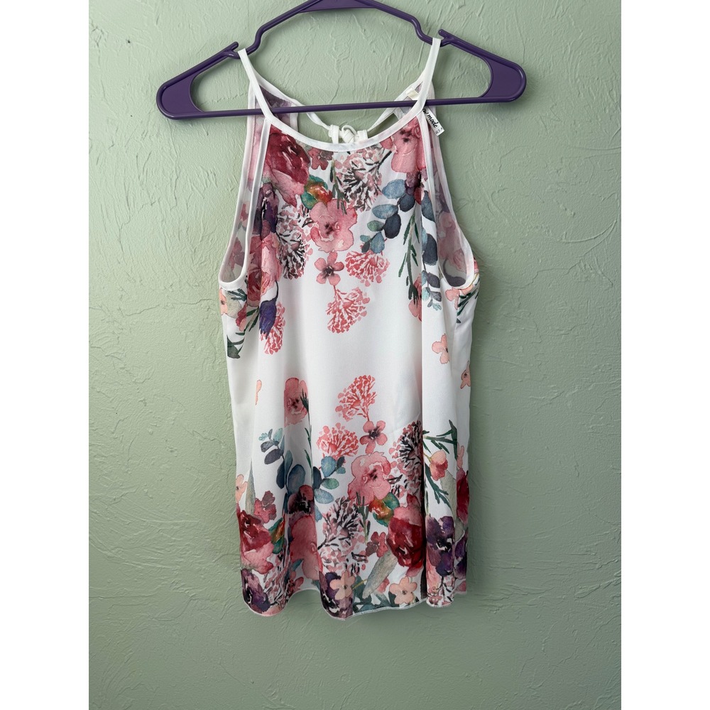 New Mode USA Floral Top White Pink Watercolor Sleeveless‎ S